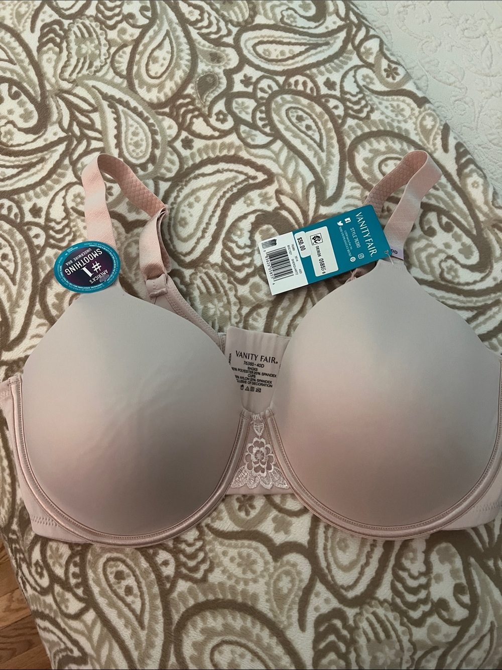Vanity Fair Light Pink Seamless T-Shirt Bra with Lace Accent